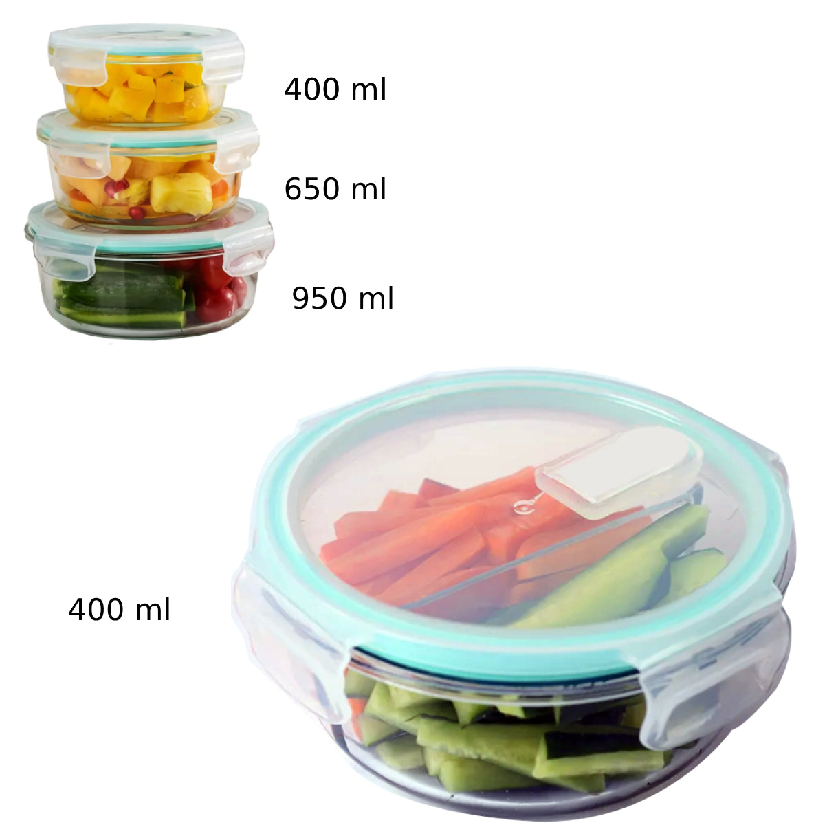 Recipiente de vidrio con tapa hermética 400 ml