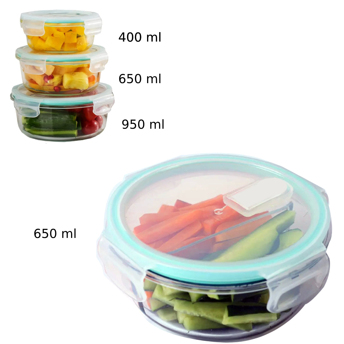 Recipiente de vidrio con tapa hermética 650 ML