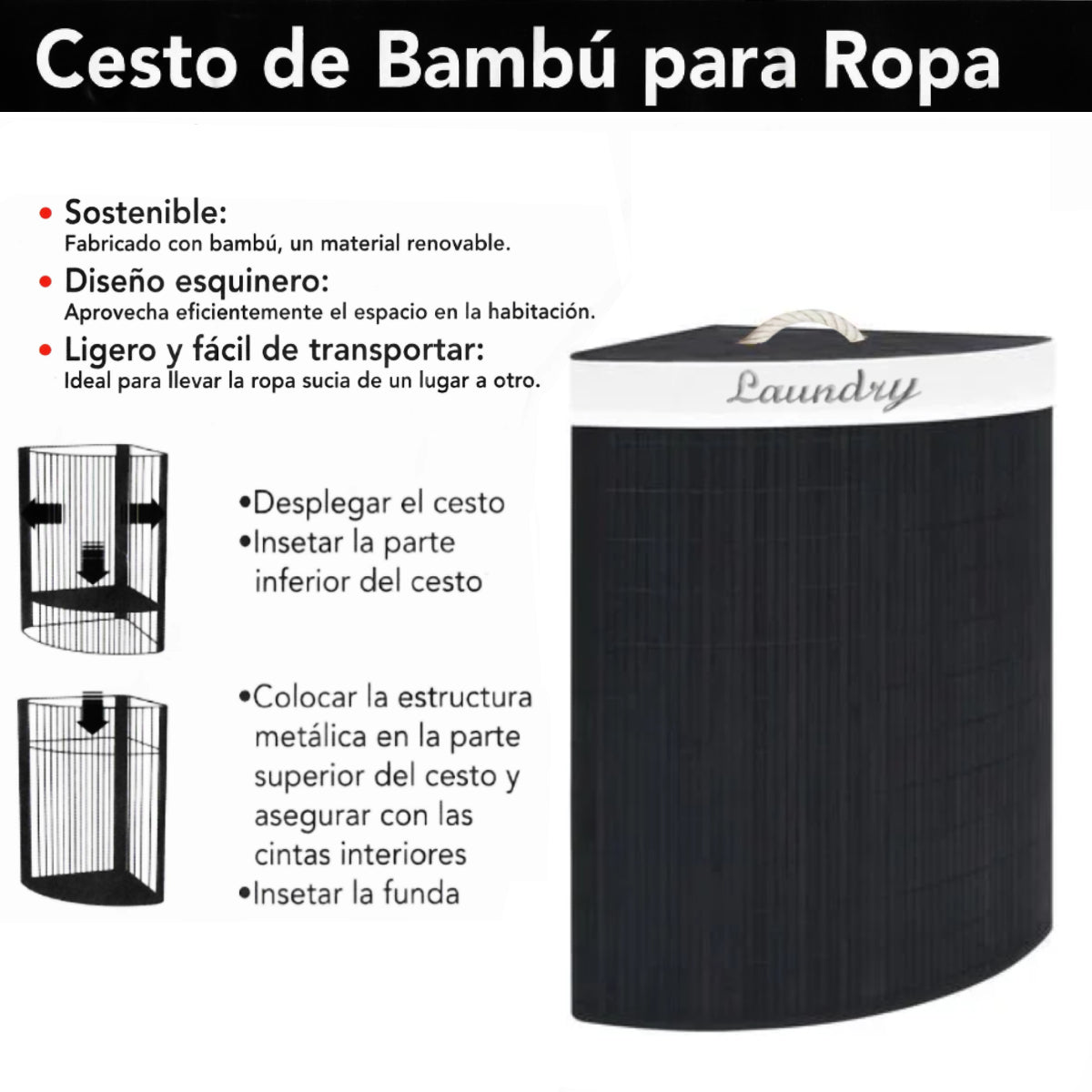 Cesto de bambú con interior de tela y tapa