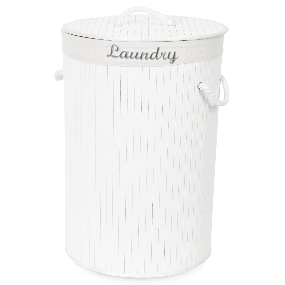 Cesto de bambú con interior de tela y tapa