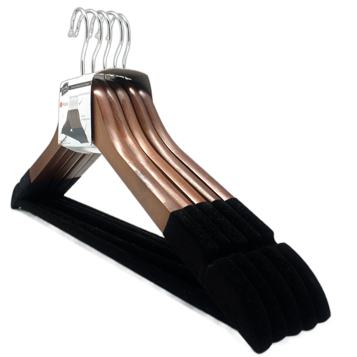 Set de 5 ganchos terciopelo con madera