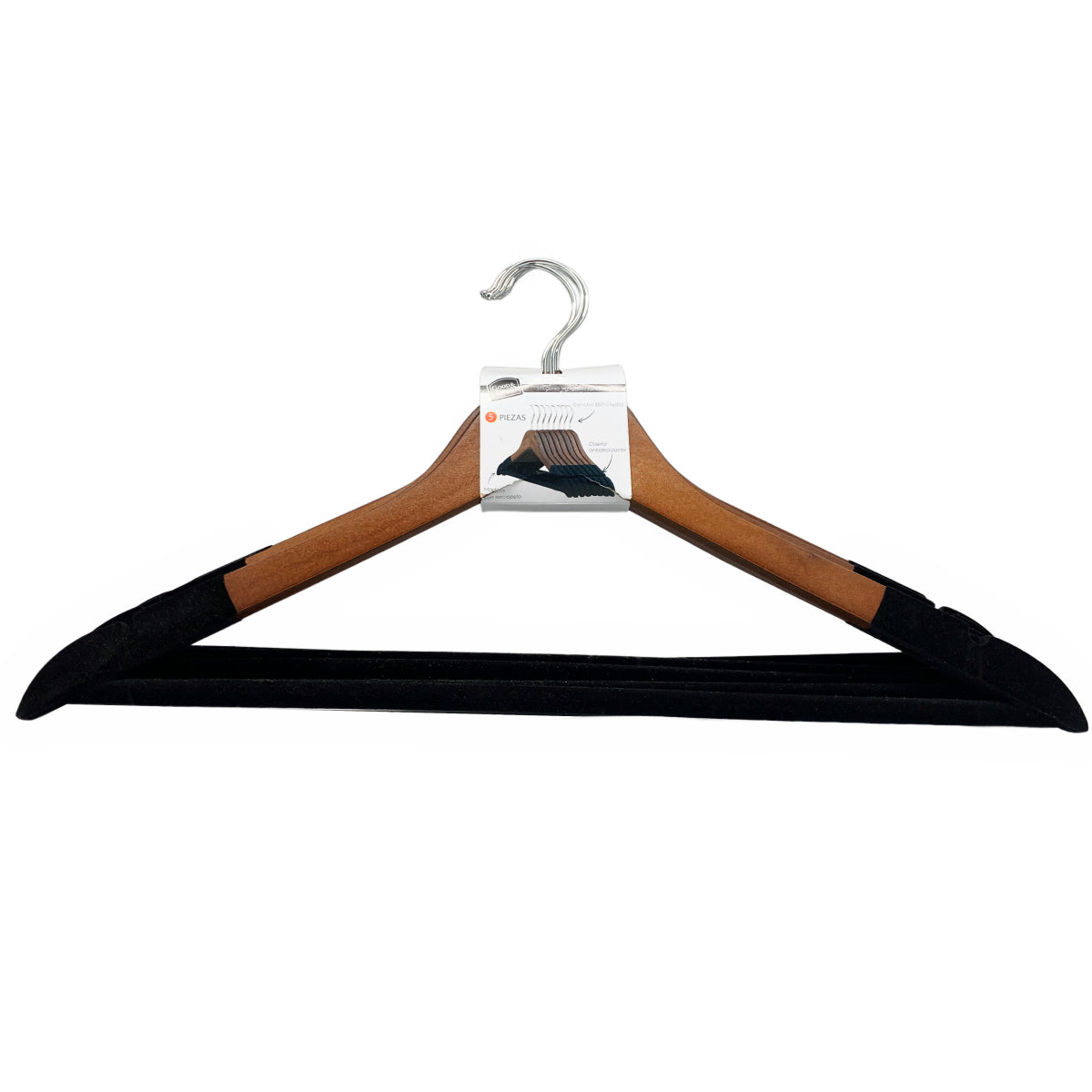 Set de 5 ganchos terciopelo con madera