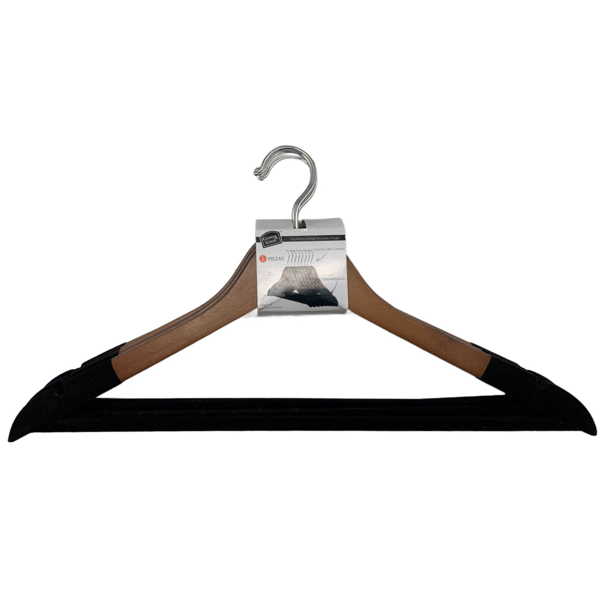 Set de 5 ganchos terciopelo con madera