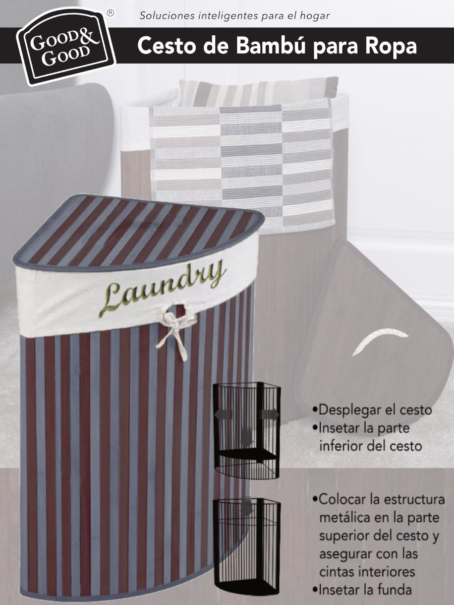 Cesto de bambú con interior de tela y tapa