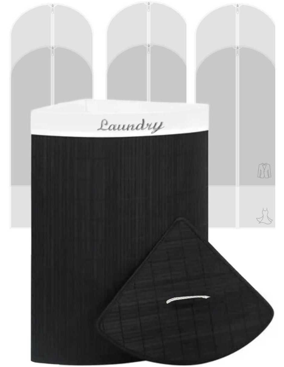 Set cesto para ropa Good & Good con porta trajes y porta vestidos de bambú