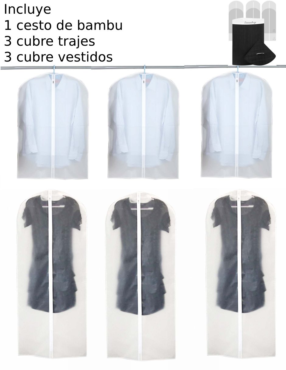 Set cesto para ropa Good & Good con porta trajes y porta vestidos de bambú