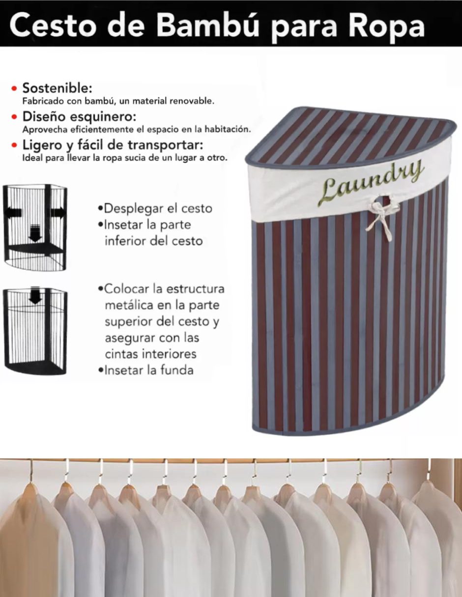 Set cesto para ropa Good & Good con porta trajes y porta vestidos de bambú