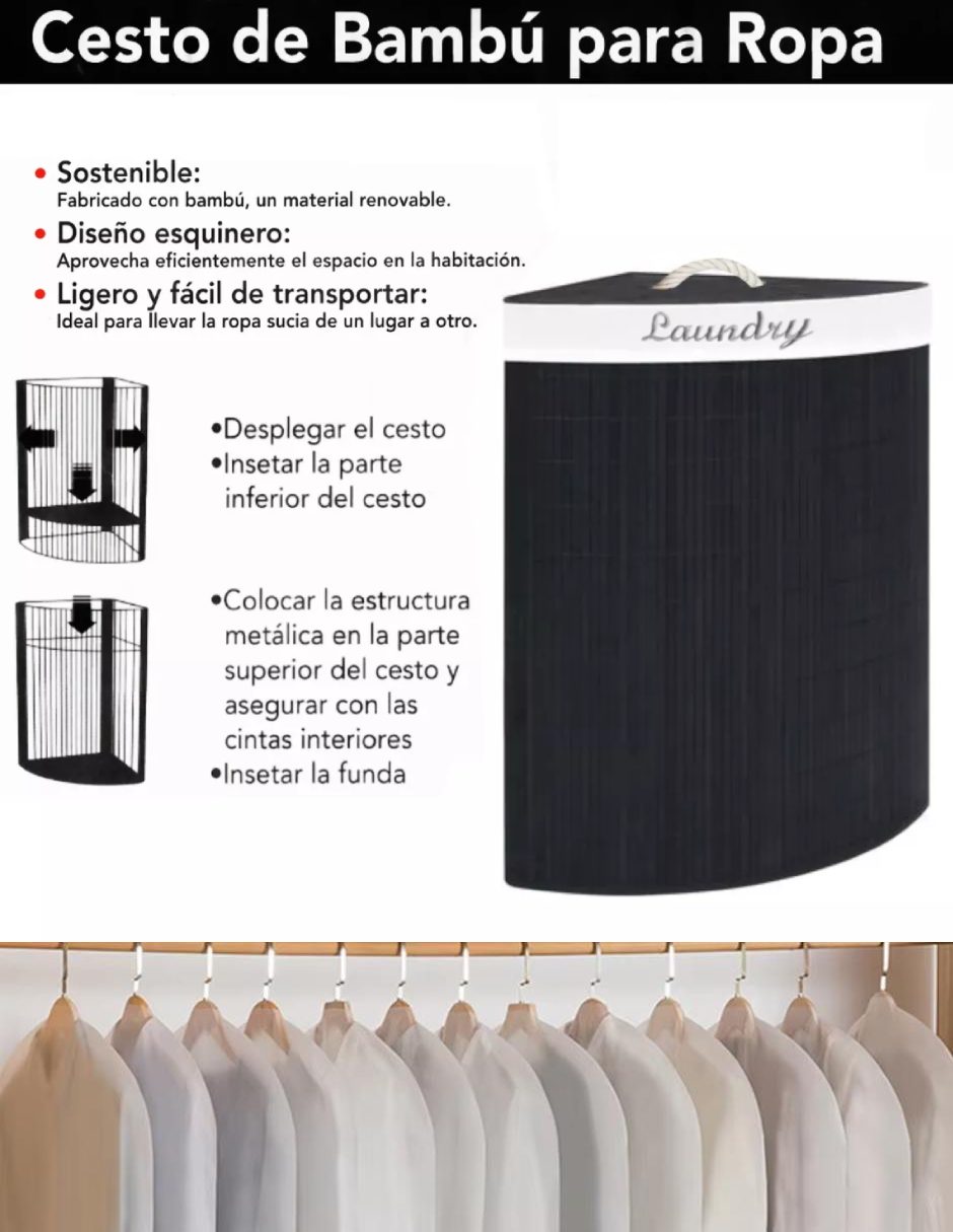 Set cesto para ropa Good & Good con porta trajes y porta vestidos de bambú