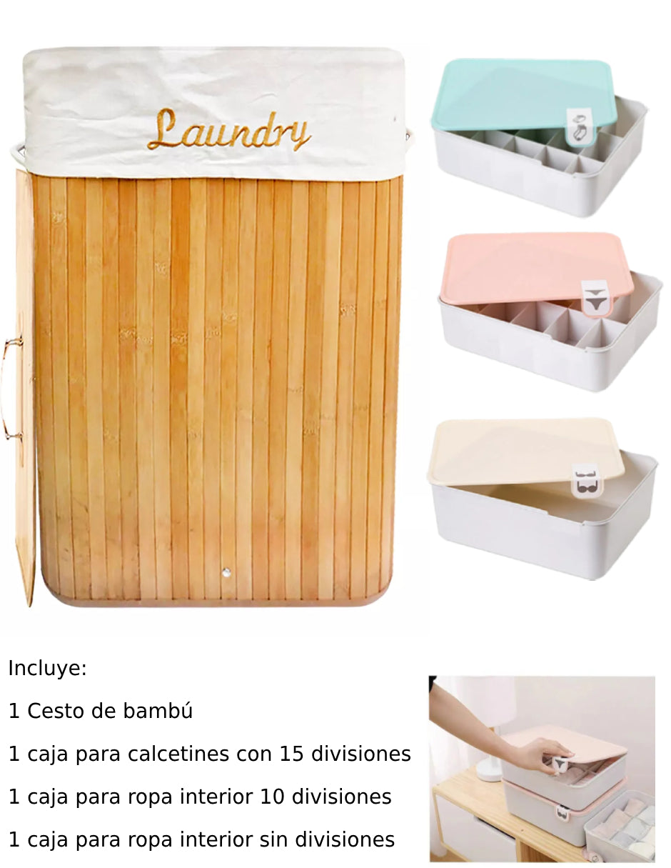 Set cesto ropa para ropa Good & Good de bambú