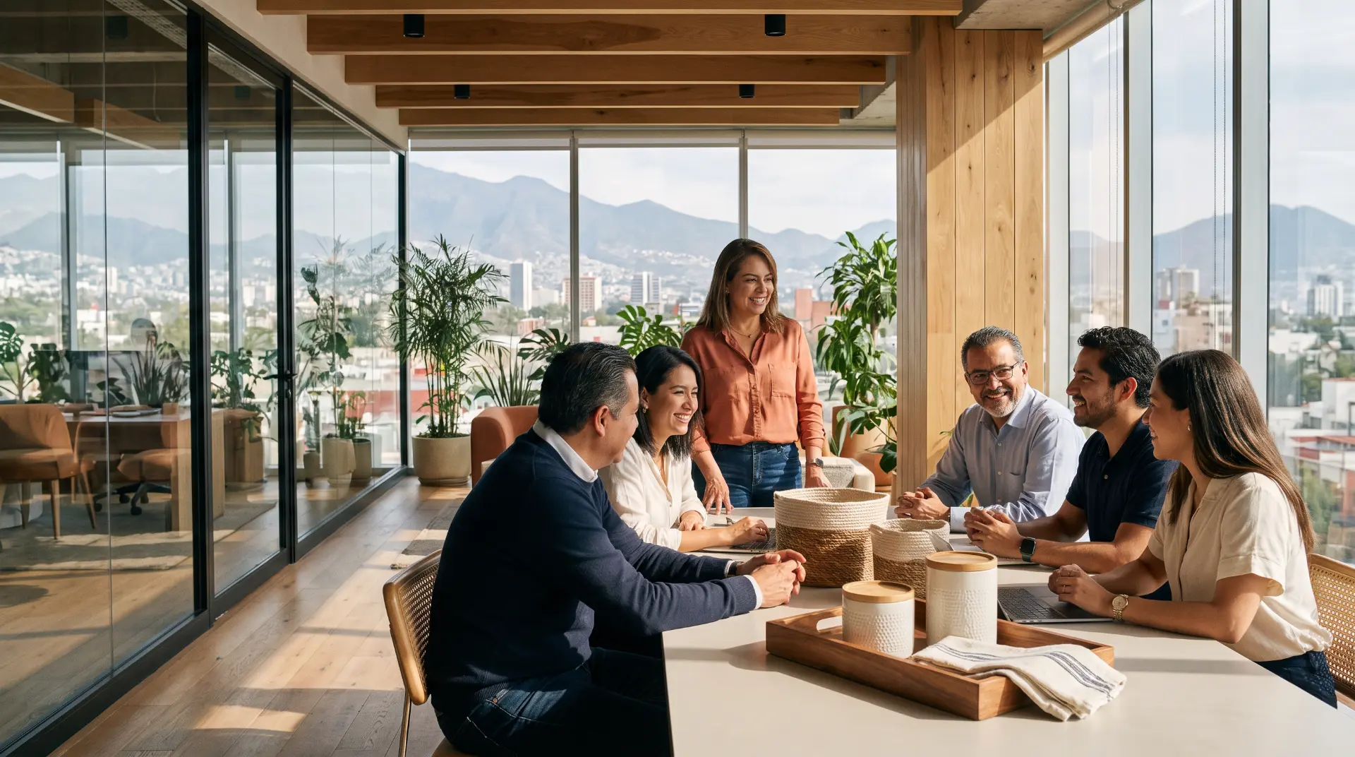 Equipo de Good & Good colaborando en una oficina moderna con vista a la ciudad