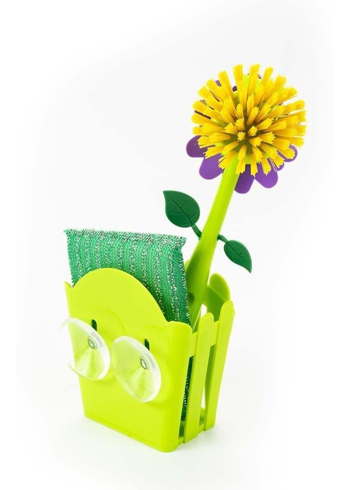 Cepillo De Flor Con Esponja Y Canasta Para Cocina