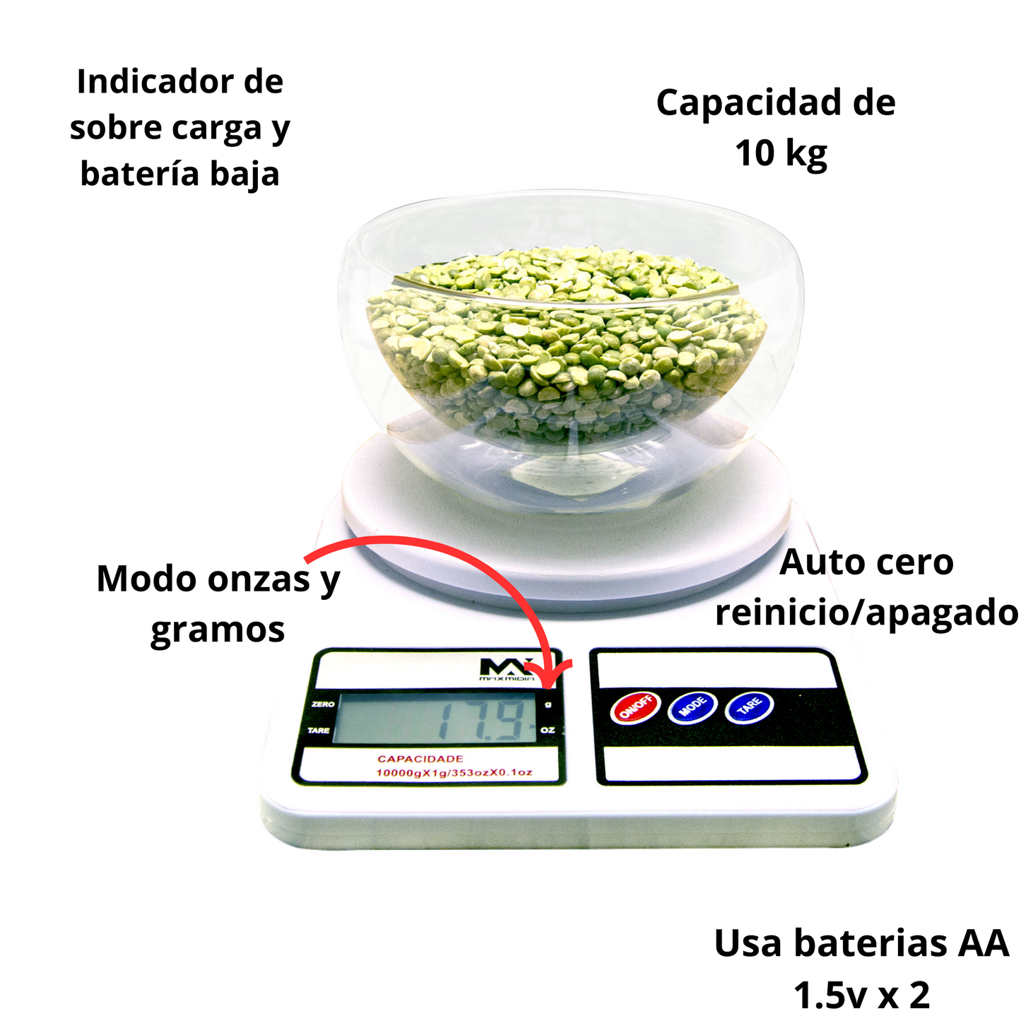 Bascula de cocina con set de tasas medidoras con mango de silicÃ³n