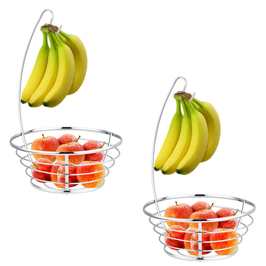 Home Basics - Frutero de Acero Chapado en Cromo con Colgador de plÃ¡tano, Resistente al Ã³xido, Color Plateado, Plateado, 2
