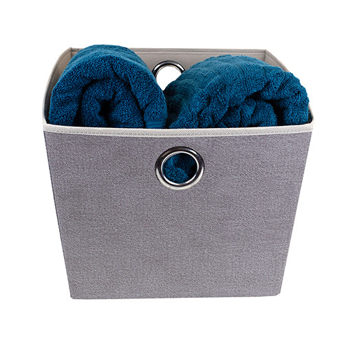Canasta grande de yute con asas de ojal color gris