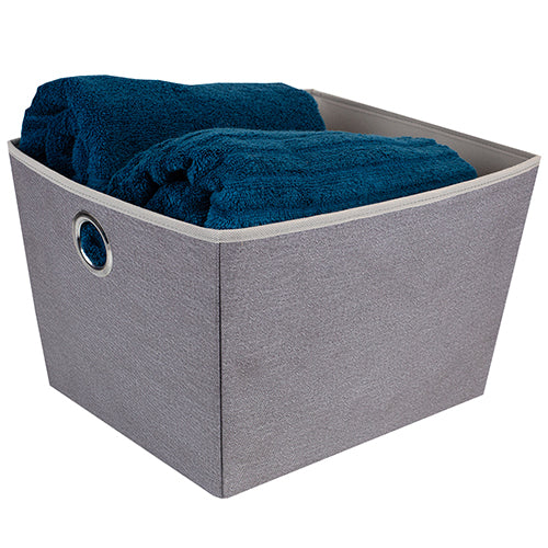 Canasta grande de yute con asas de ojal color gris