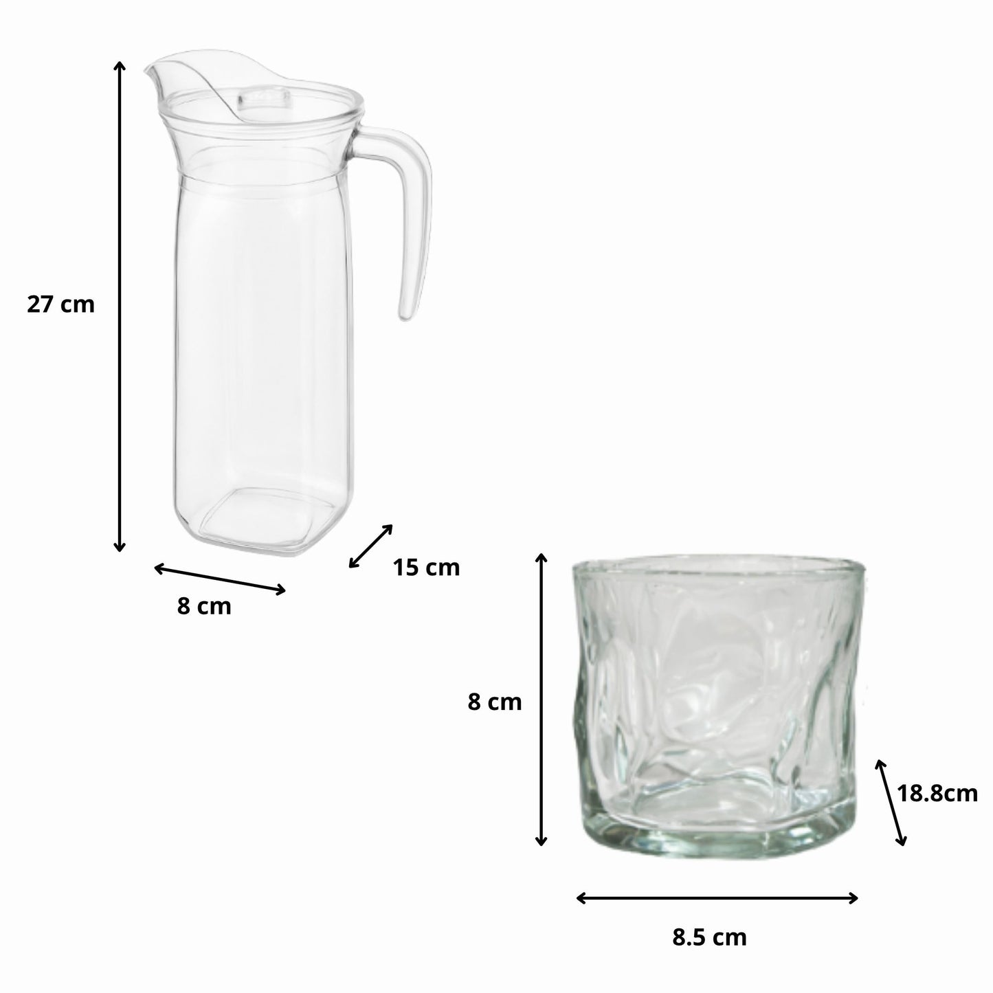 Juego De Jarra De Vidrio 1.3 L Y 6 Vasos Minimalistas