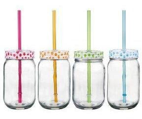 Mason Jars, Set 4 Tarros Mason Jars Con Tapa Decorada Y Popo