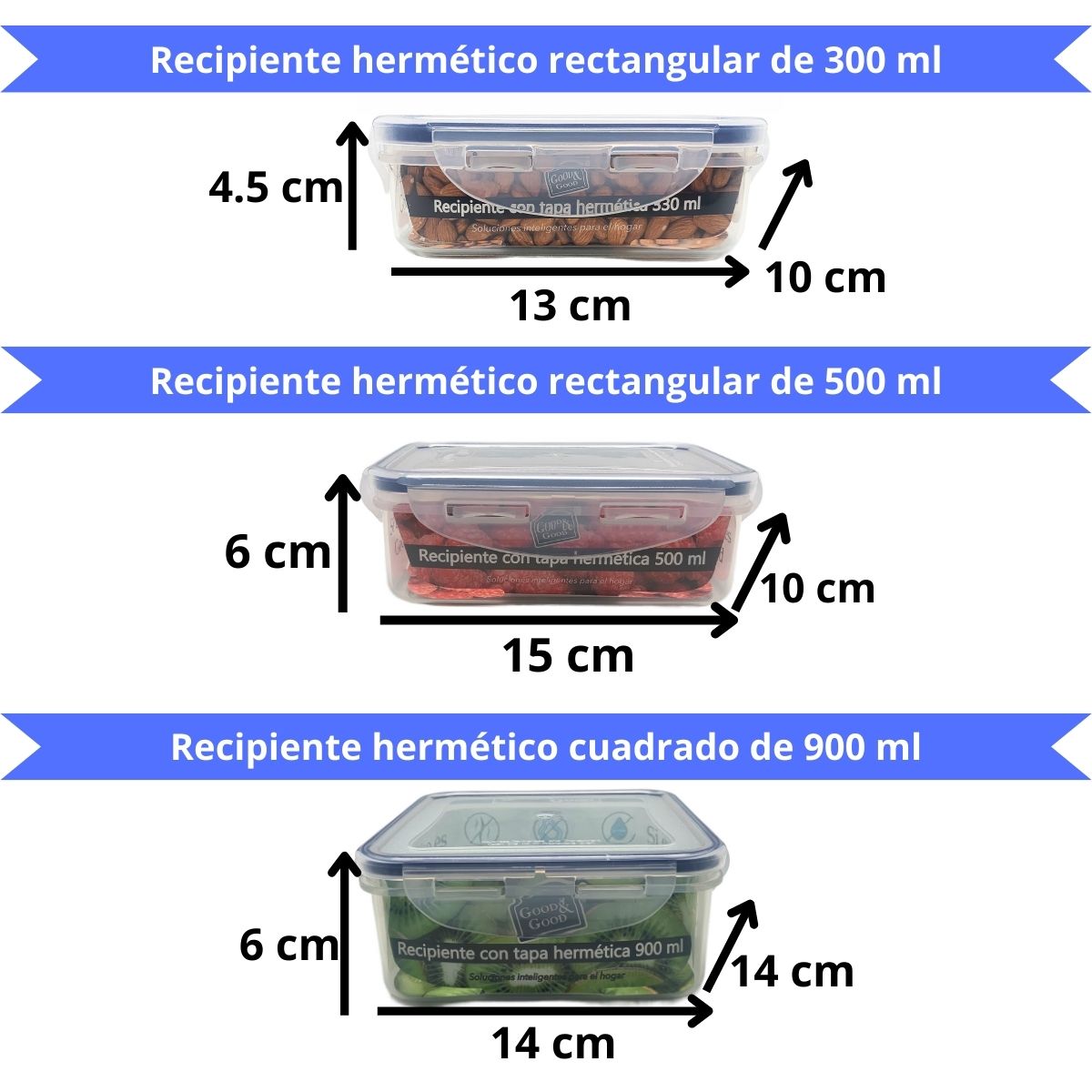Juego de 6 recipientes herméticos libres de BPA Meal Prep