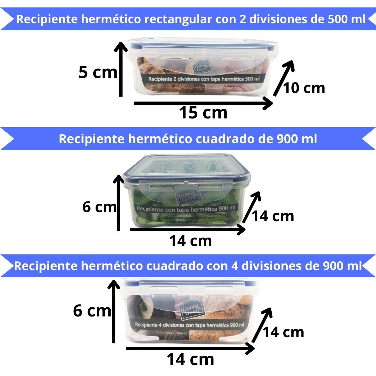 Set de 6 contenedores rectangulares herméticos meel prep