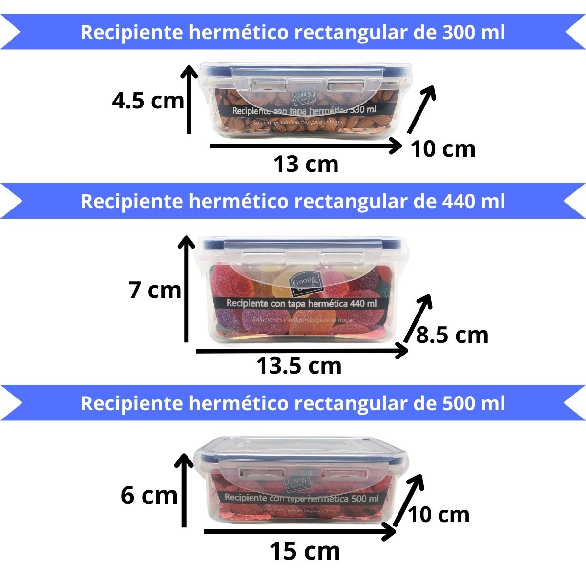 Set de 6 contenedores rectangulares herméticos meel prep