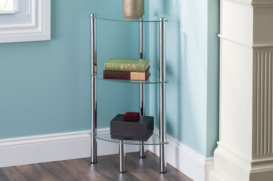 Mueble Esquinero Tres Niveles Plata Acero / Vidrio31x76x41cm