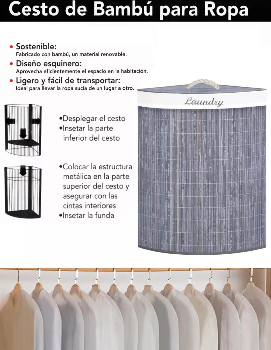 Set cesto para ropa Good & Good con porta trajes y porta vestidos de bambú