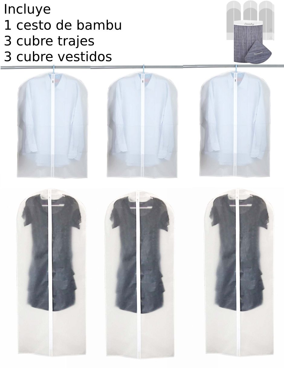 Set cesto para ropa Good & Good con porta trajes y porta vestidos de bambú