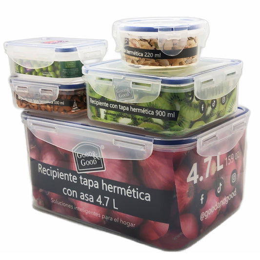 set de 5 contenedores herméticos  4.7 L 900 ml 330 ml 300 ml 220 ml