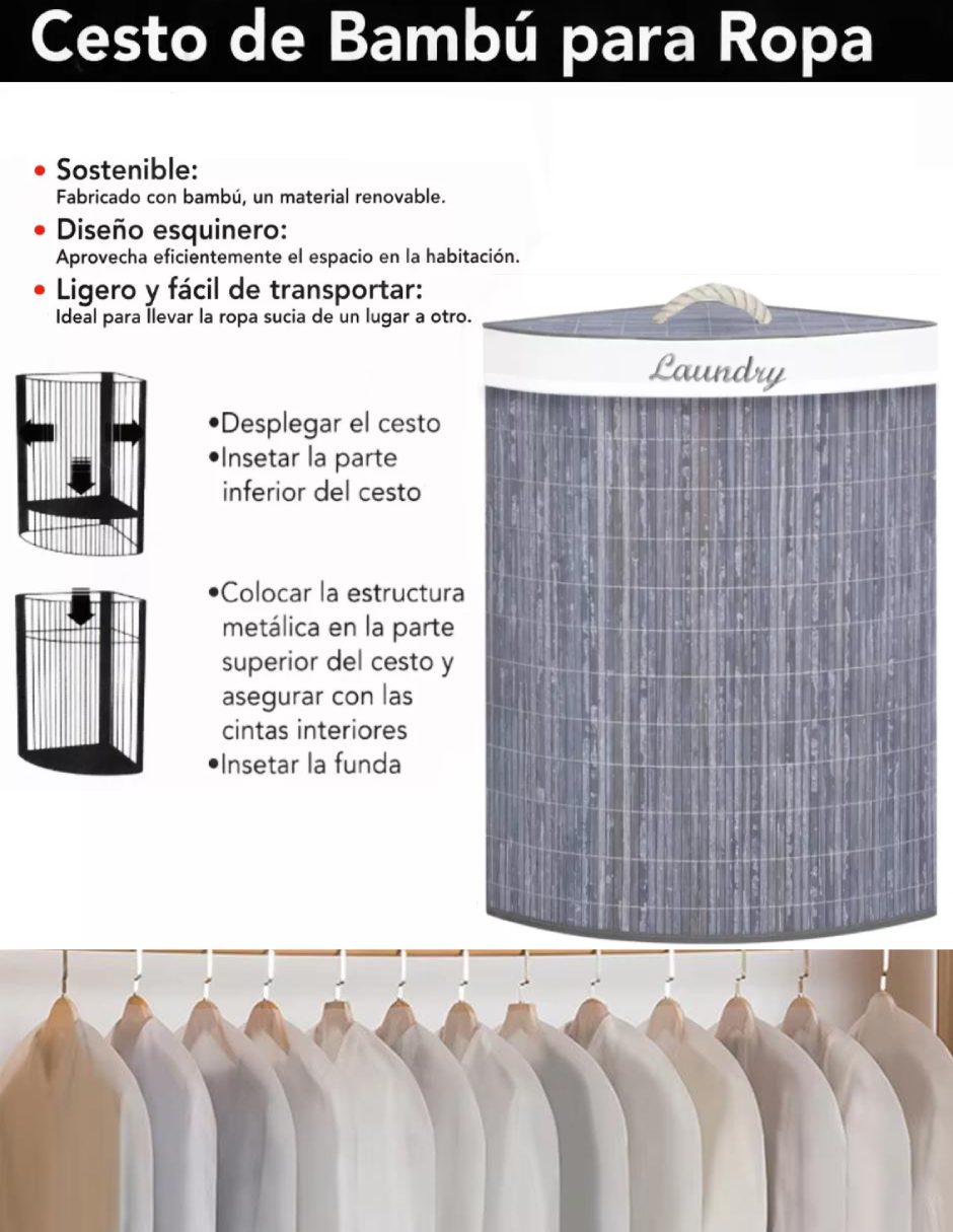Set cesto para ropa Good & Good con porta trajes y porta vestidos de bambú