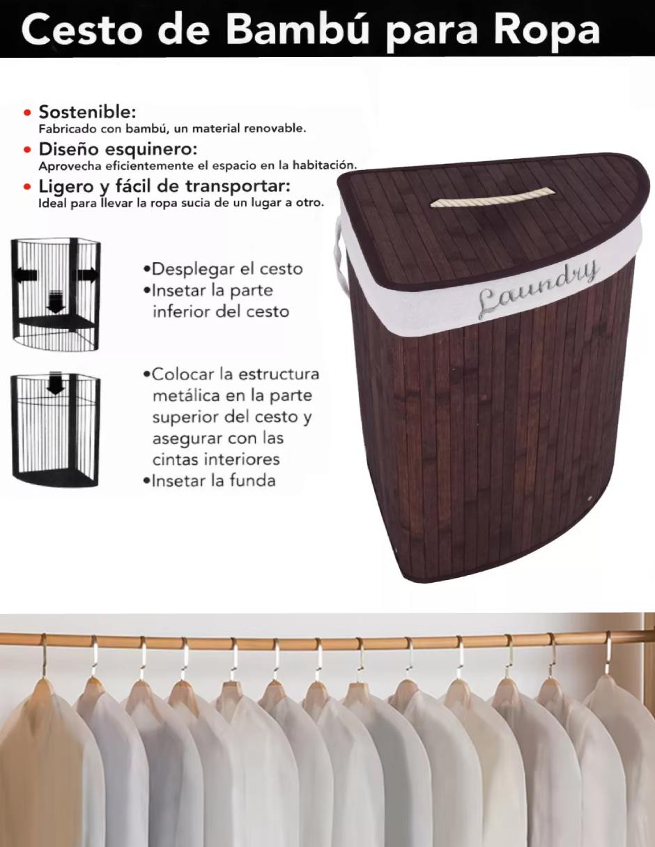 Cesto para ropa Good & Good con porta trajes y porta vestidos de bambú